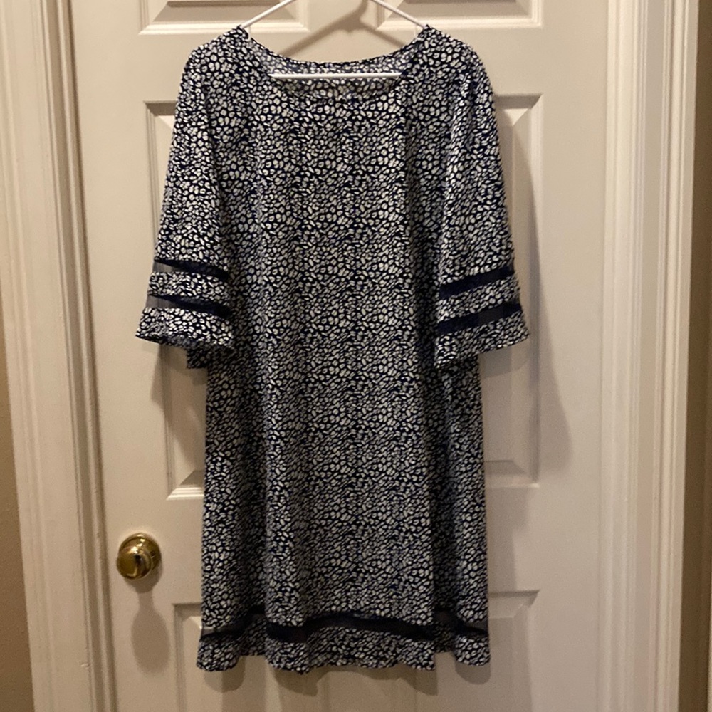 Navy & White Shift Dress 3/4 sleeve Size XL